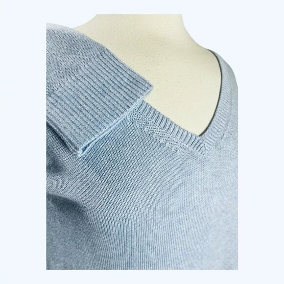 Talbots Sweater M Pima Cotton V-Neck Tie Back Knit Baby Blue Soft 3/4 Sleeve - Picture 4 of 7